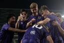 Stevenage celebrate Lenny Brown's goal in the 4-0 FA Youth Cup win at MK Dons. Picture: HUGO LOGAN/STEVENAGE FC