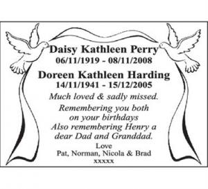 Daisy Kathleen Perry
Doreen Kathleen Harding