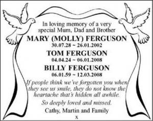 Mary (Molly) FERGUSON Tom FERGUSON Billy FERGUSON