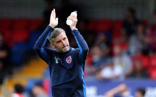 Ben Strevens salutes the Dagenham & Redbridge fans Image: Gavin Ellis/TGS Photo